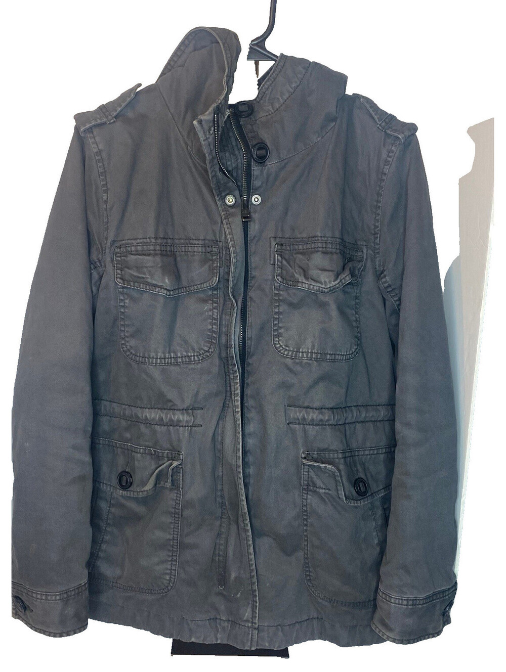 Vintage American Eagle Womens Utility Cargo Jacket Hooded M-65 Military Size S
